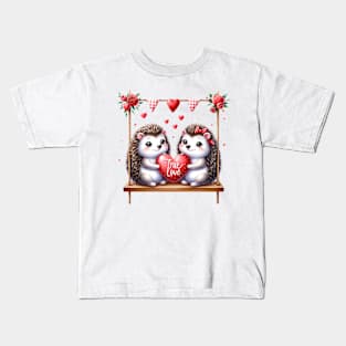 Valentine Hedgehog Couple On Swing Kids T-Shirt